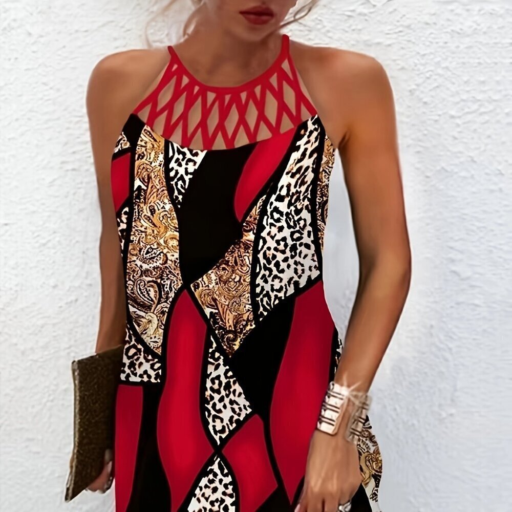 Travel Passions - Leopard Print Casual Criss Cross Sleeveless Dress